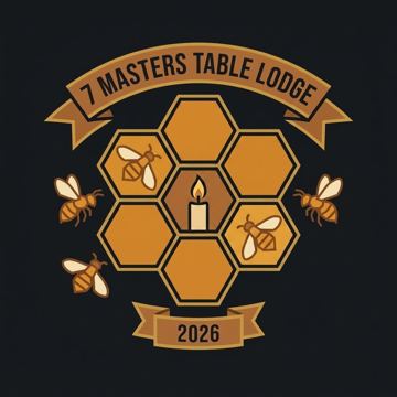 7 Masters Table Lodge 2026 honeycomb logo with bees and a lit candle